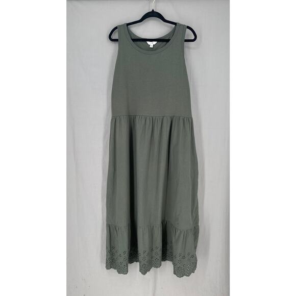 Terra Sky Dress Womens 3X Green Maxi Eyelet Pockets Boho Cottagecore Tiered - Picture 1 of 9